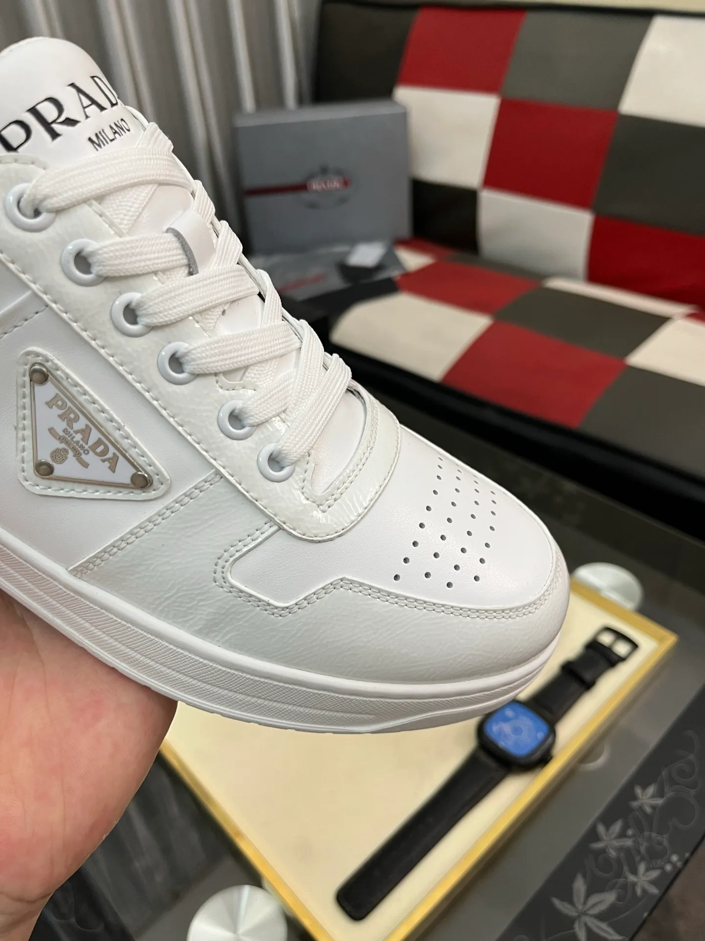Men's shoes 💰560⌚️⌚️【PRADA】Prada - high-end quality original order 🔍🔍🔍 casual sports shoes - upper: 🔝 Nappa calfskin, brand high satin hollow canvas, shoe body sewn brand metal fasteners, tongue injection molded brand logo - lining: water-dyed cowhide - outsole: ultra-light TPU foam rubber; two-color molded outsole -Ultra-high quality control and fine workmanship: highlighted (high-end, extravagance, and class) -Size: 38-444️⃣colors available